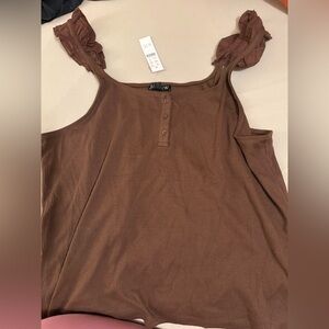 Brown ruffle sleeve j crew tank